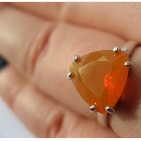 GemsBerry Jewelry - Natural OPAL Tangerine Orange Trillion Ring